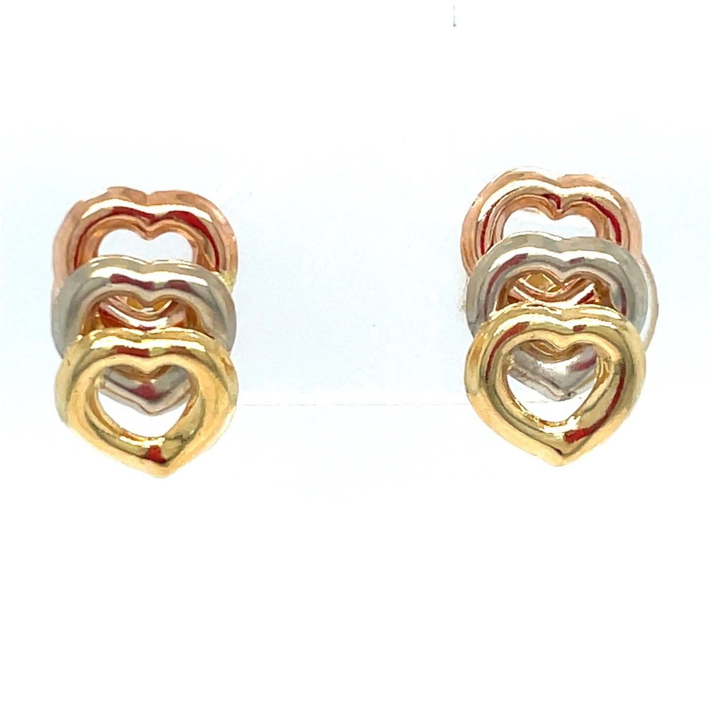 18k Tri Color Gold Women’s 3 Hearts Earrings 0.90g0