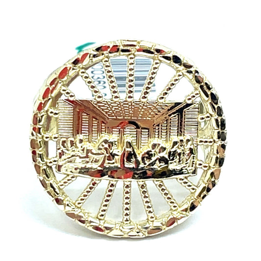 10k Yellow Gold Round Last Supper Ring 6.90g Size 11.50