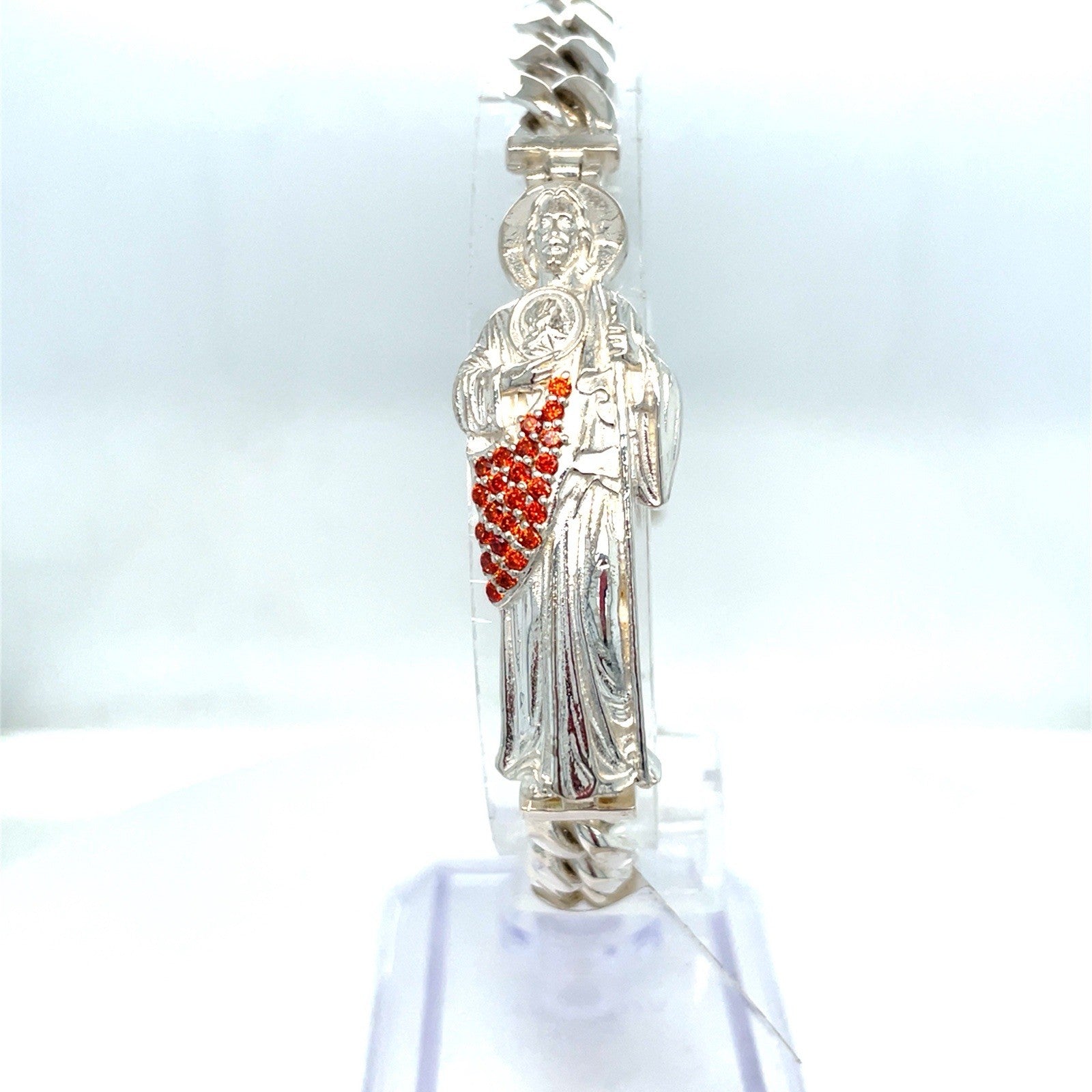 925 Sterling Silver 8.5” Colored San Judas Cuban Link Bracelet 41.00g2