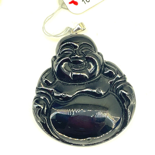 925 Sterling Silver Men’s CZ Onyx Buddha Pendant 18.30g0