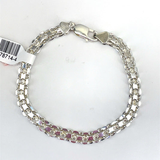 925 Sterling Silver 8” Double Link Bracelet 6.80g 6.5mm0
