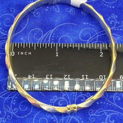 14k Tricolor Gold Hollow two-piece bangle bracelet 7.15g Spring Hinge 4