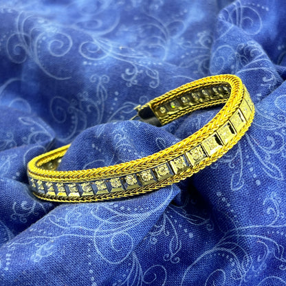 14K Two Tone Gold Natural Diamond Square Link Bracelet | Round 2.00 TCW, F-G VS2-SI1