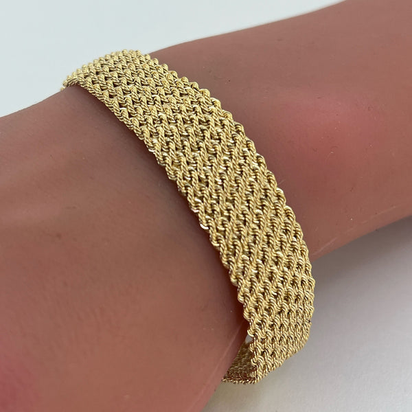 14K Yellow Gold Bracelet | Hollow Rope Weave Style, 7.5 inch