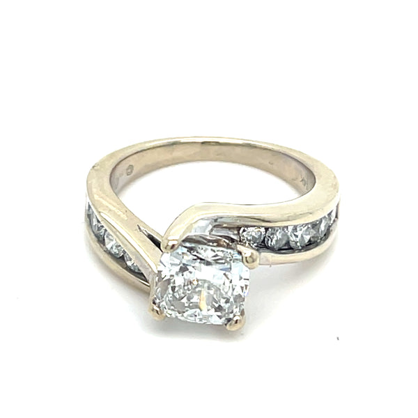 14K White Gold Natural Diamond cushion cut Engagement Ring | 2.08 CT Cushion Cut with 10 round diamonds 2.7TCW, Size 7