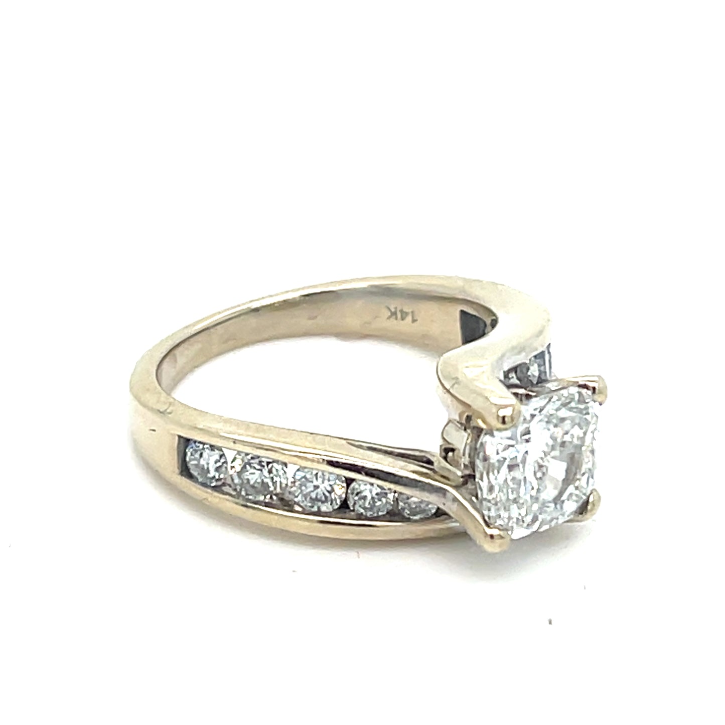 14K White Gold Natural Diamond cushion cut Engagement Ring | 2.08 CT Cushion Cut with 10 round diamonds 2.7TCW, Size 7