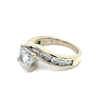 14K White Gold Natural Diamond cushion cut Engagement Ring | 2.08 CT Cushion Cut F color I1 clarity, with 10 round diamonds 2.7TCW, Size 7