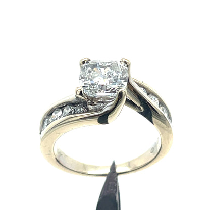 14K White Gold Natural Diamond cushion cut Engagement Ring | 2.08 CT Cushion Cut F color I1 clarity, with 10 round diamonds 2.7TCW, Size 7