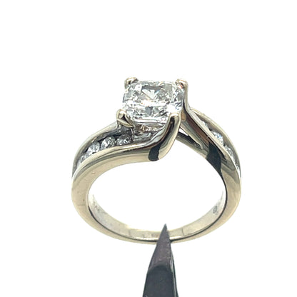 14K White Gold Natural Diamond cushion cut Engagement Ring | 2.08 CT Cushion Cut F color I1 clarity, with 10 round diamonds 2.7TCW, Size 7