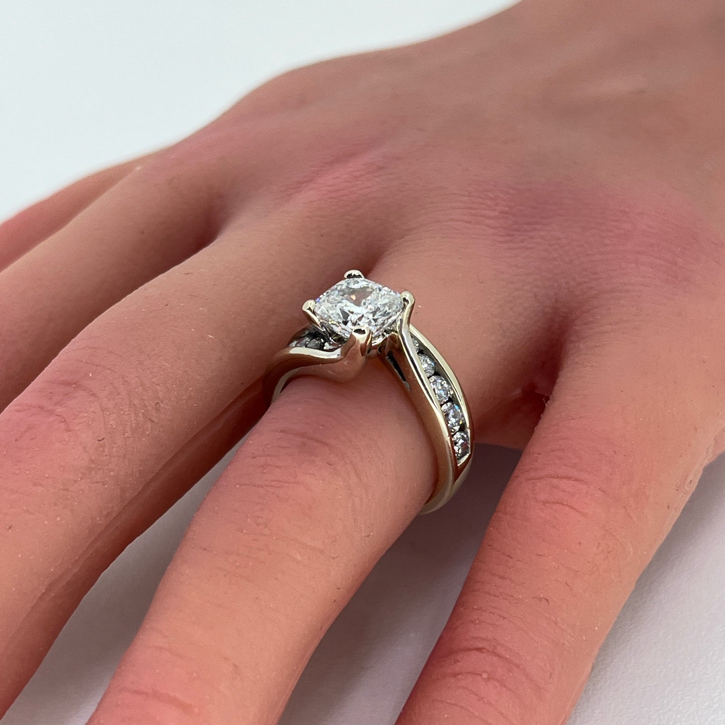 14K White Gold Natural Diamond cushion cut Engagement Ring | 2.08 CT Cushion Cut with 10 round diamonds 2.7TCW, Size 7