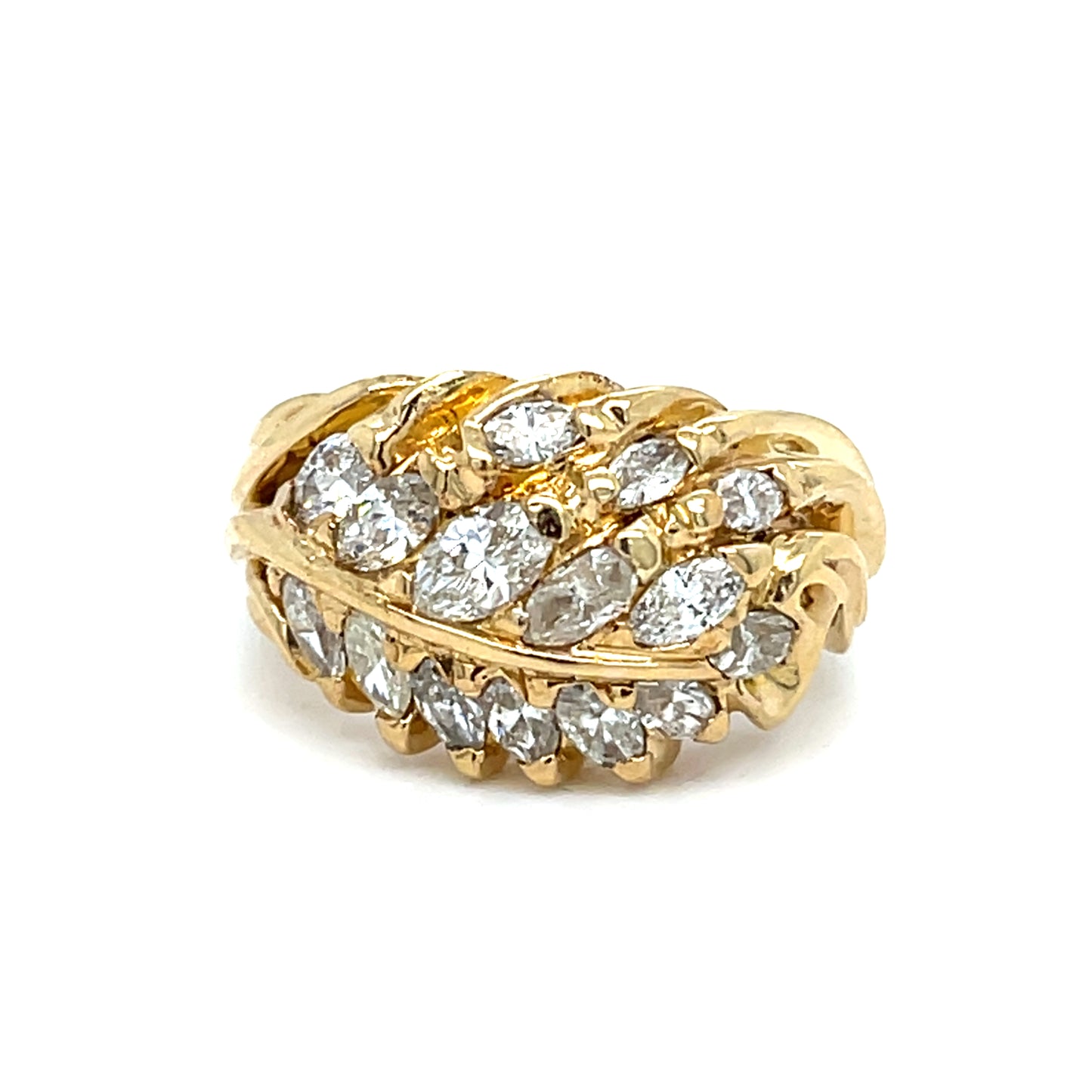 14K Yellow Gold Ring | Natural Diamond Cluster with 15 Marquise Diamonds 2.25 CTW, Size 7