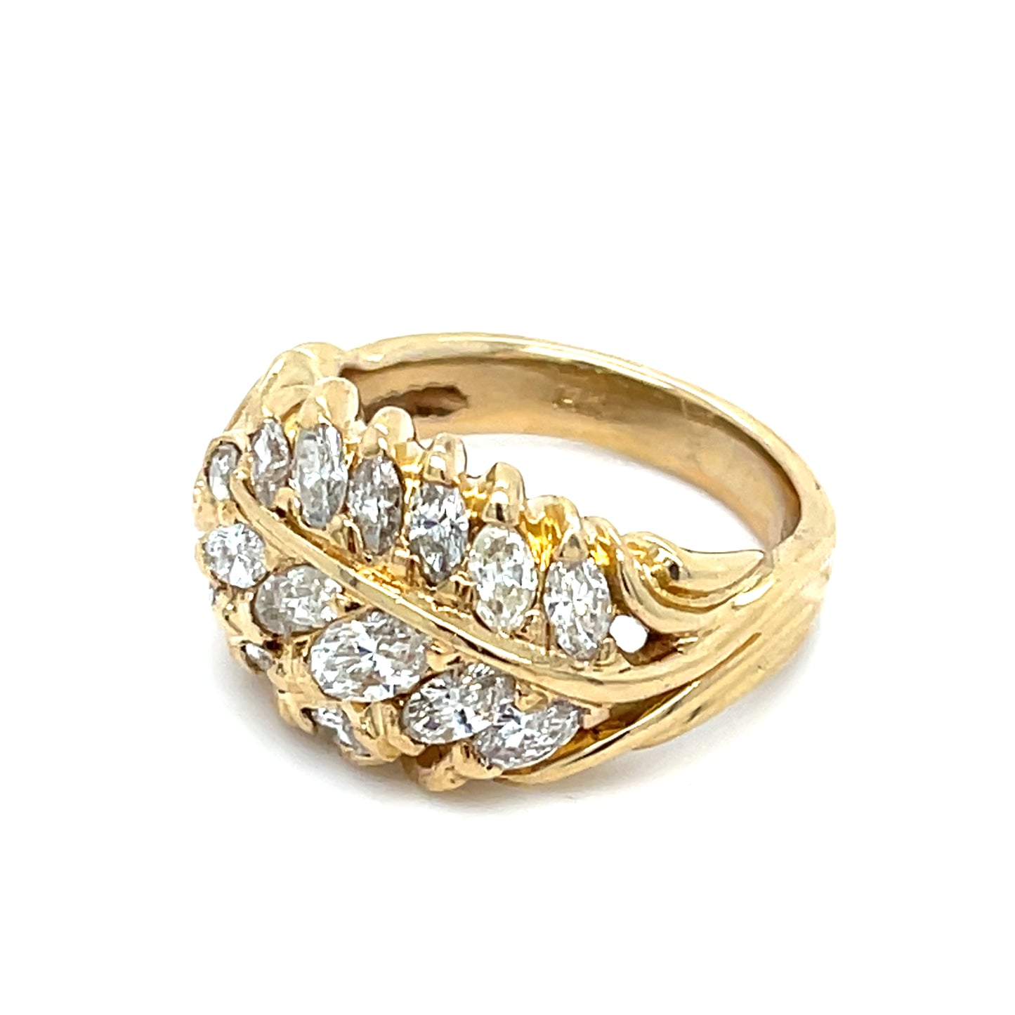 14K Yellow Gold Ring | Natural Diamond Cluster with 15 Marquise Diamonds 2.25 CTW, Size 7