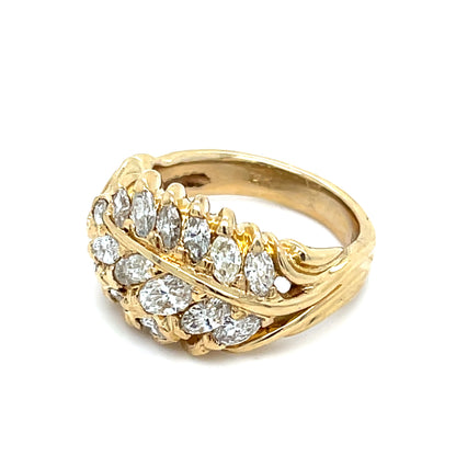 14K Yellow Gold Ring | Natural Diamond Cluster with 15 Marquise Diamonds 2.25 CTW, Size 7