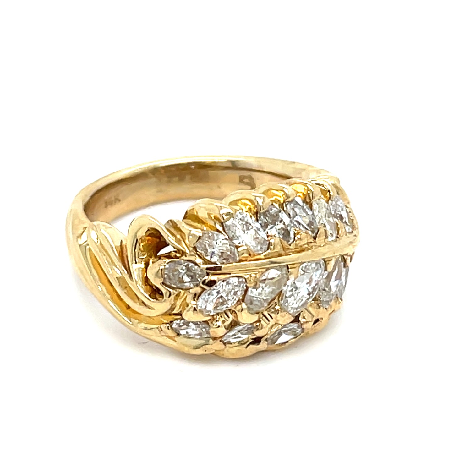 14K Yellow Gold Ring | Natural Diamond Cluster with 15 Marquise Diamonds 2.25 CTW, Size 7