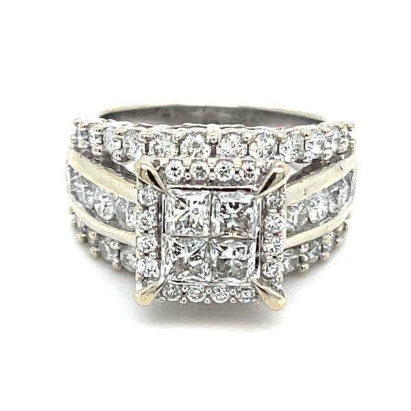 14K White Gold Natural Diamond Ring | Princess Cut & Round Diamonds 2.74 TCW G-H Color SI2–I1 Clarity, Size 7