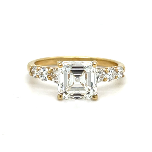 14K Yellow Gold Asscher Cut Lab Diamond Ring | Lab Created Asscher 3.0 CT G VS1, Size 8.25