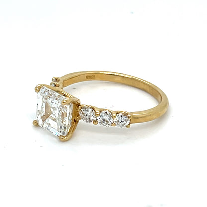 14K Yellow Gold Asscher Cut Lab Diamond Ring | Lab Created Asscher 3.0 CT G VS1, Size 8.25