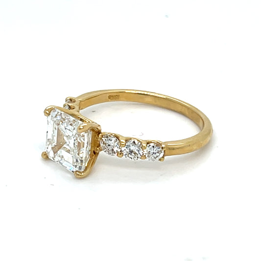 14K Yellow Gold Asscher Cut Lab Diamond Ring | Lab Created Asscher 3.0 CT G VS1, Size 8.25