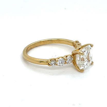 14K Yellow Gold Asscher Cut Lab Diamond Ring | Lab Created Asscher 3.0 CT G VS1, Size 8.25