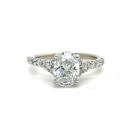14K White Gold Lab Diamond Ring | Oval Lab Diamond 2.00 TCW D VVS 2, Size 7