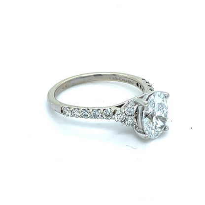 14K White Gold Lab Diamond Ring | Oval Lab Diamond 2.00 TCW D VVS 2, Size 7