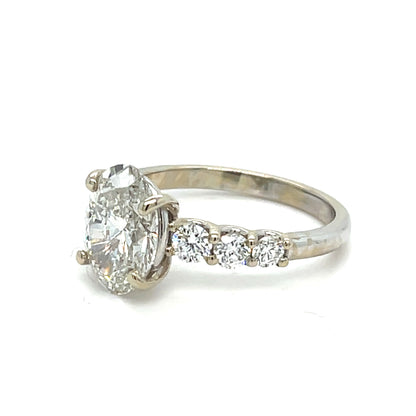 14K White Gold Ring | 2.69 ct Oval Lab Diamond 3.40 TCW, G VS2 Size 8