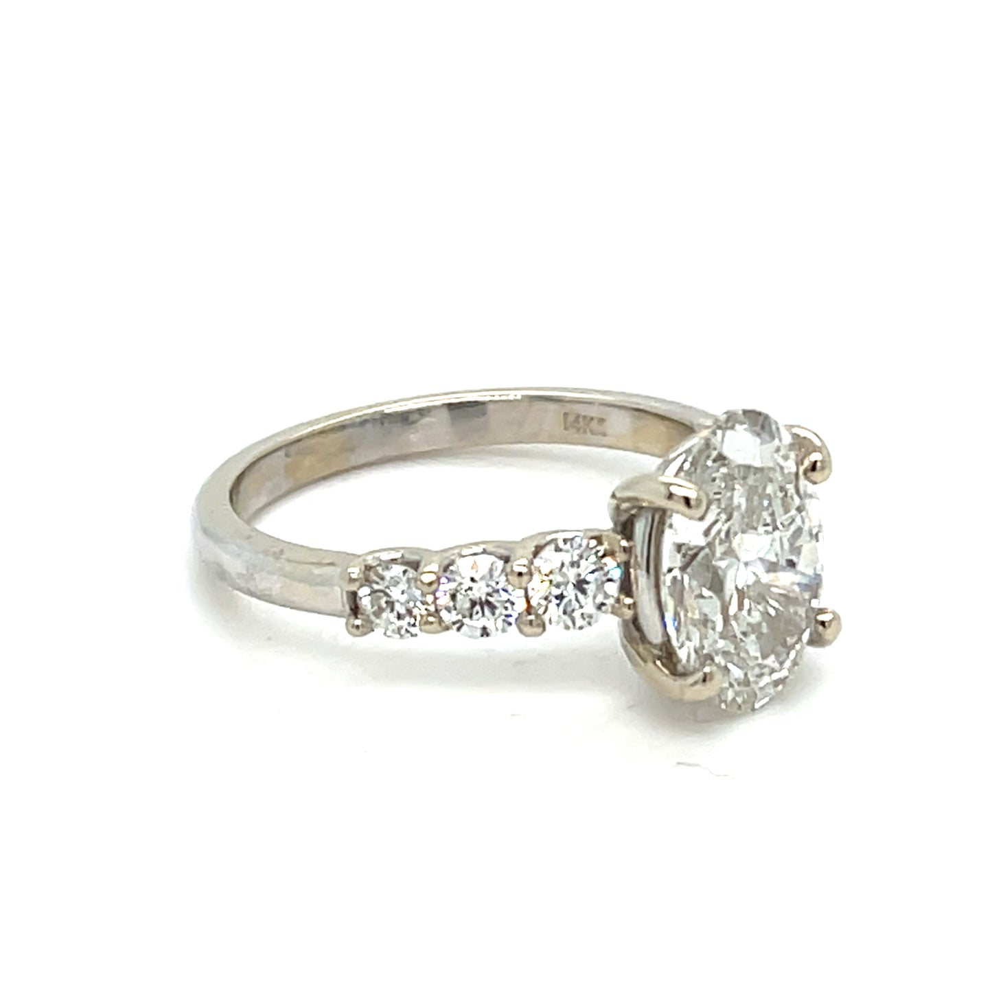 14K White Gold Ring | 2.69 ct Oval Lab Diamond 3.40 TCW, G VS2 Size 8