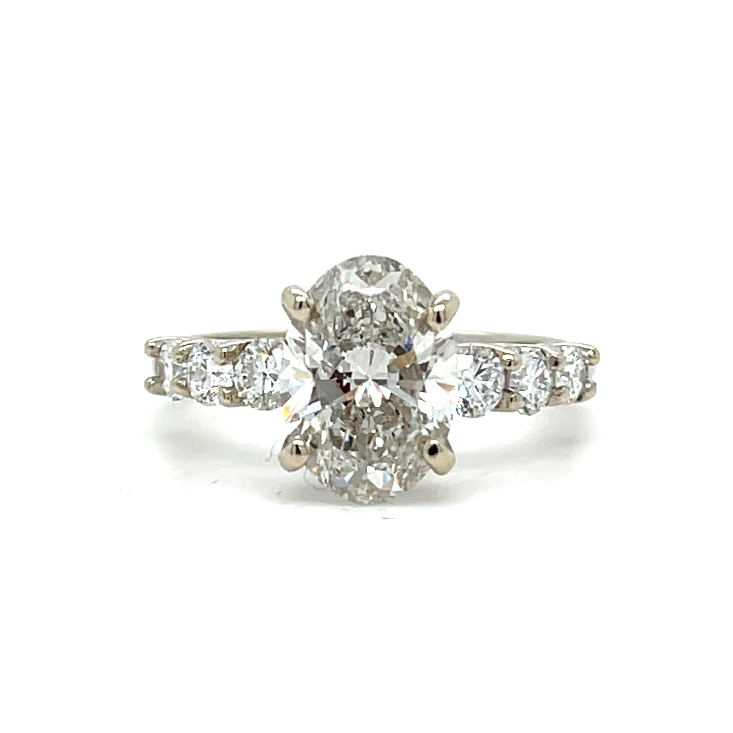 14K White Gold Ring | 2.69 ct Oval Lab Diamond 3.40 TCW, G VS2 Size 8