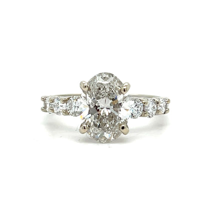 14K White Gold Ring | 2.69 ct Oval Lab Diamond 3.40 TCW, G VS2 Size 8