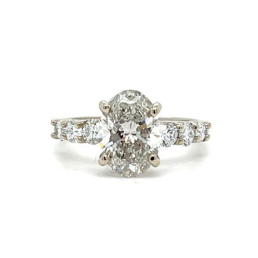 14K White Gold Ring | 2.69 ct Oval Lab Diamond 3.40 TCW, G VS2 Size 8