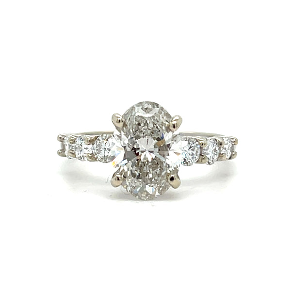 14K White Gold Ring | 2.69 ct Oval Lab Diamond 3.40 TCW, G VS2 Size 8