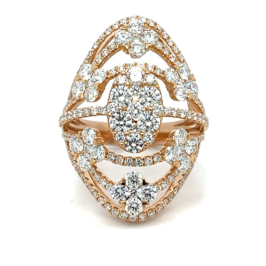 18K Rose Gold Natural Diamond Cocktail Ring | 4.52 TCW