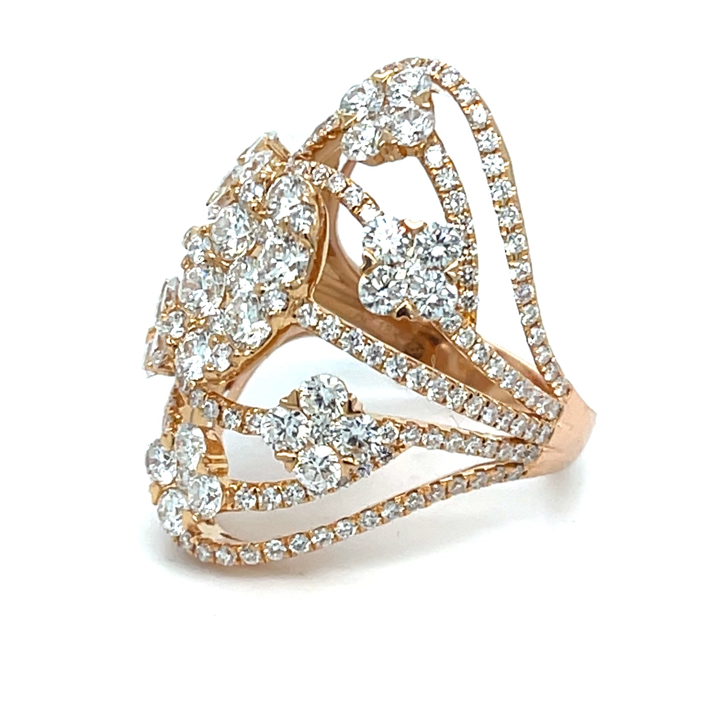 18K Rose Gold Oval and Clovers Natural Diamond Cluster ring | 4.52 TCW VS clarity F-G color, size 6.5