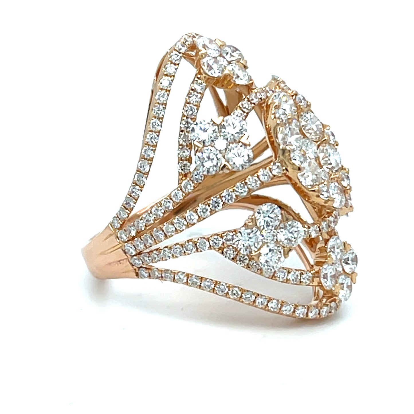 18K Rose Gold Oval and Clovers Natural Diamond Cluster ring | 4.52 TCW VS clarity F-G color, size 6.5