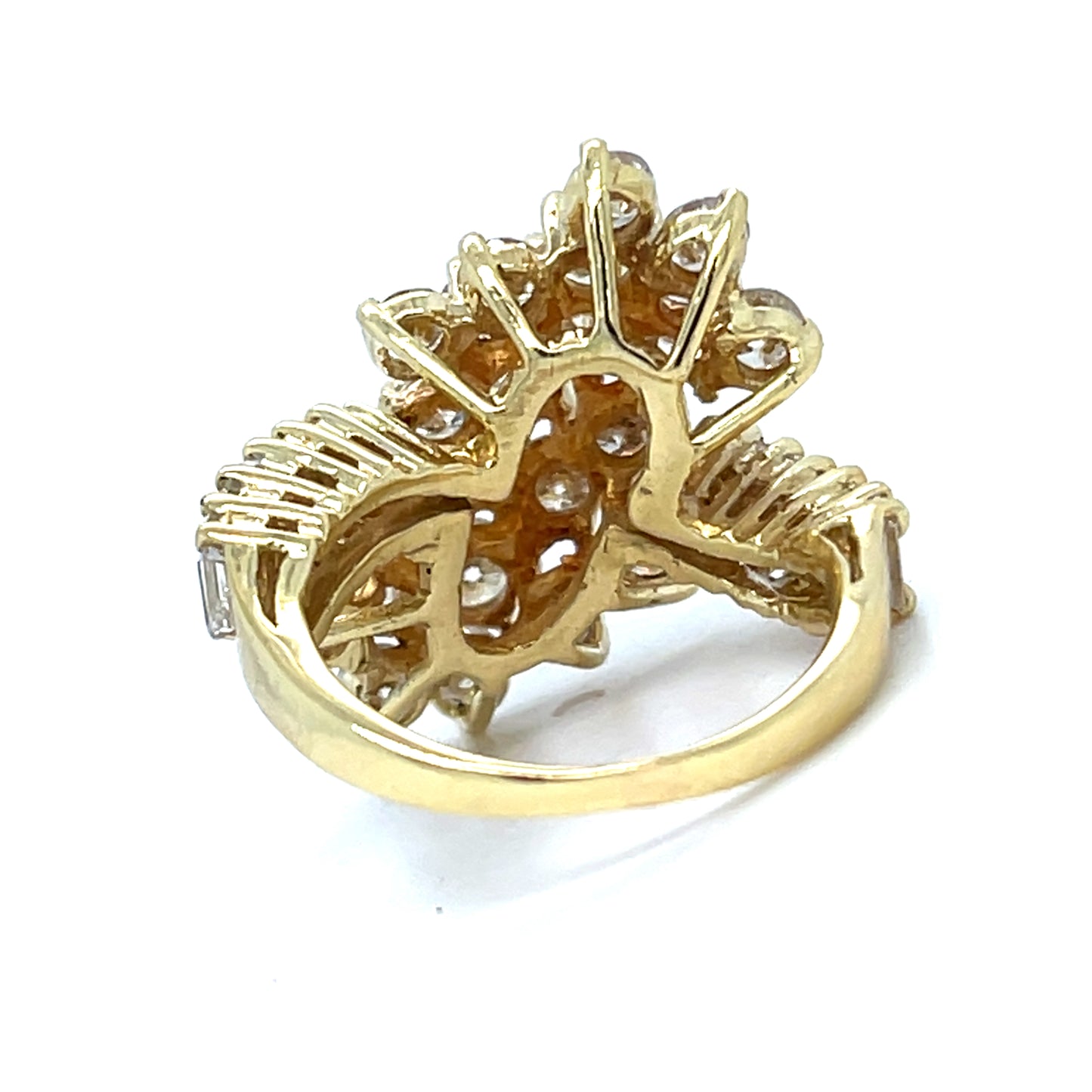 18K Yellow Gold Natural Diamond Cluster Ring Waterfall Style | Round, Baguette diamonds 3.91 TCW H-I color VS clarity, Size 5.5