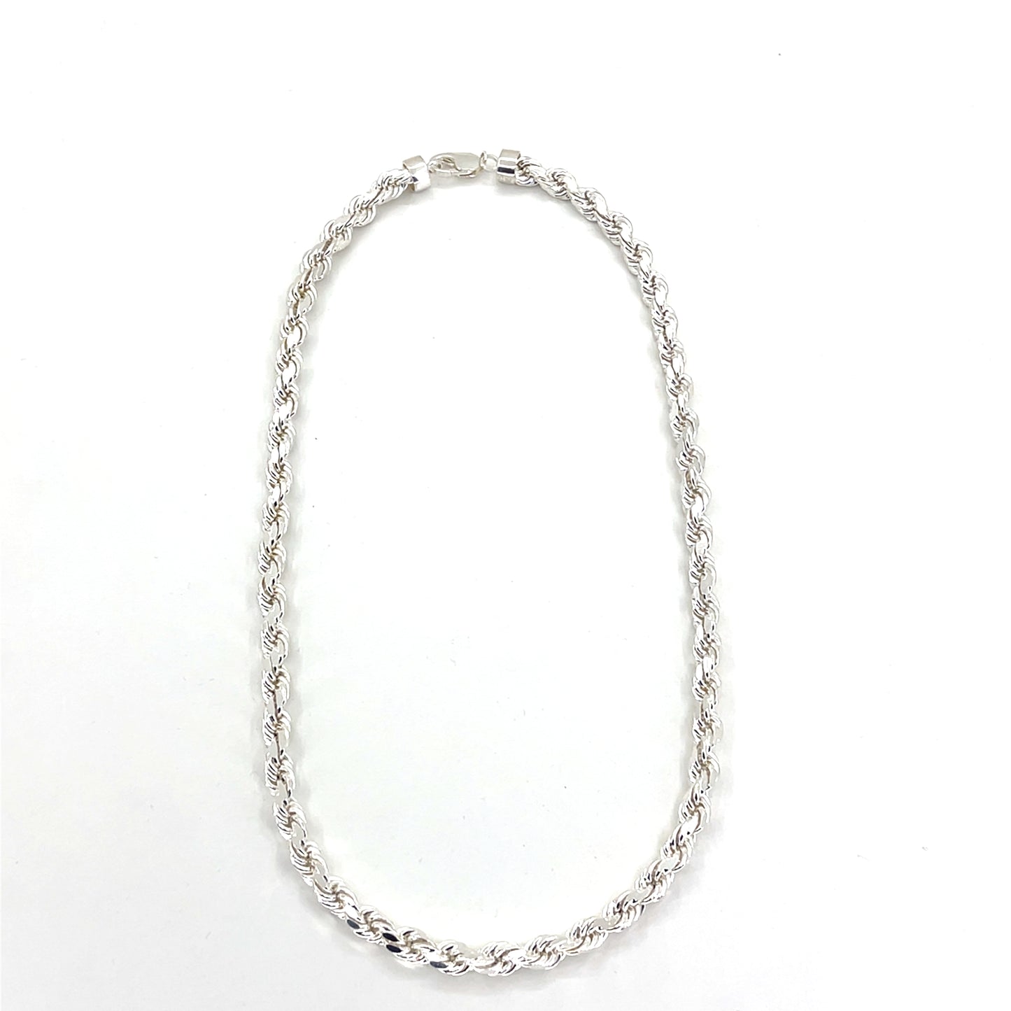 Sterling Silver Necklace | Hollow Rope Diamond Cut Style, 22 inch
