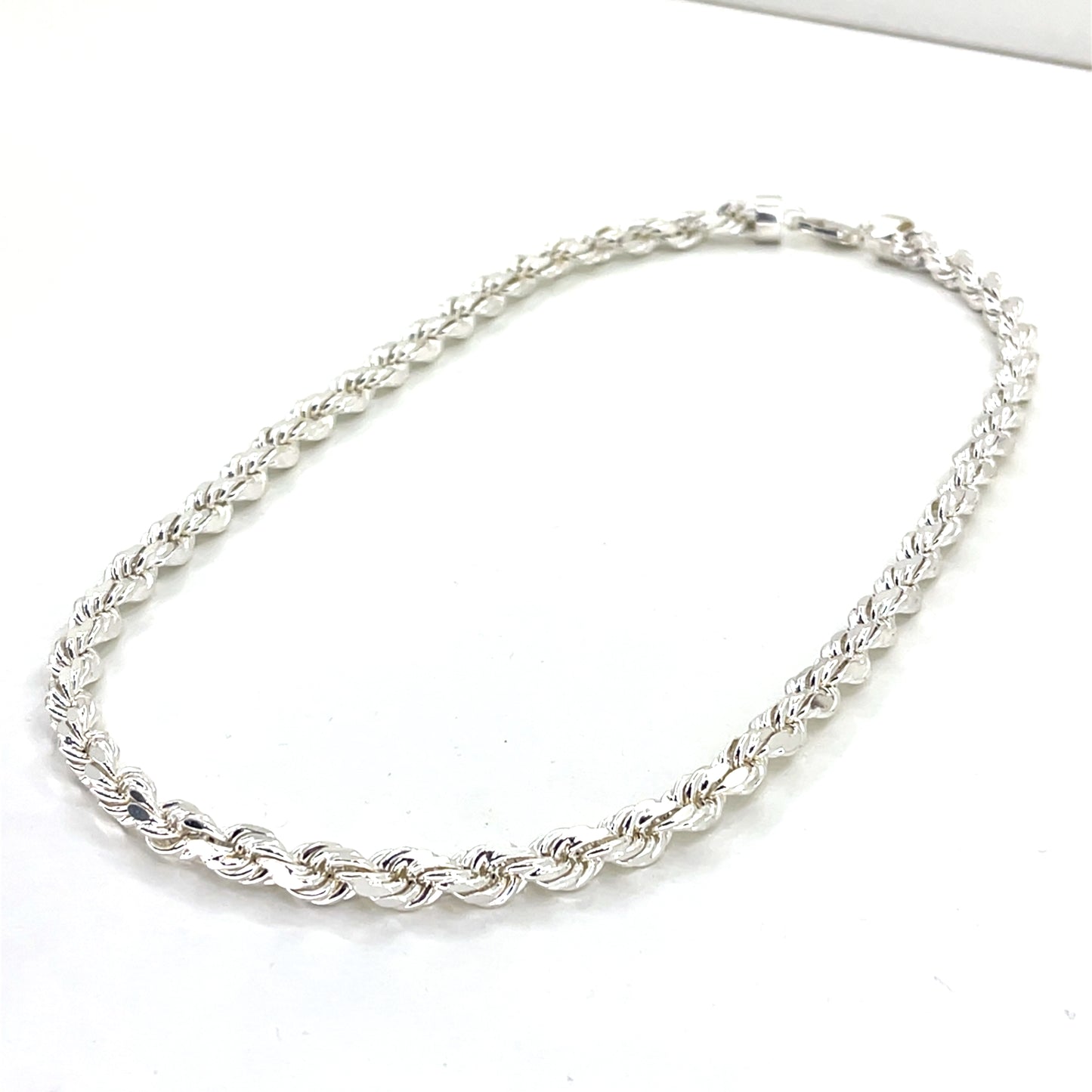 Sterling Silver Necklace | Hollow Rope Diamond Cut Style, 22 inch