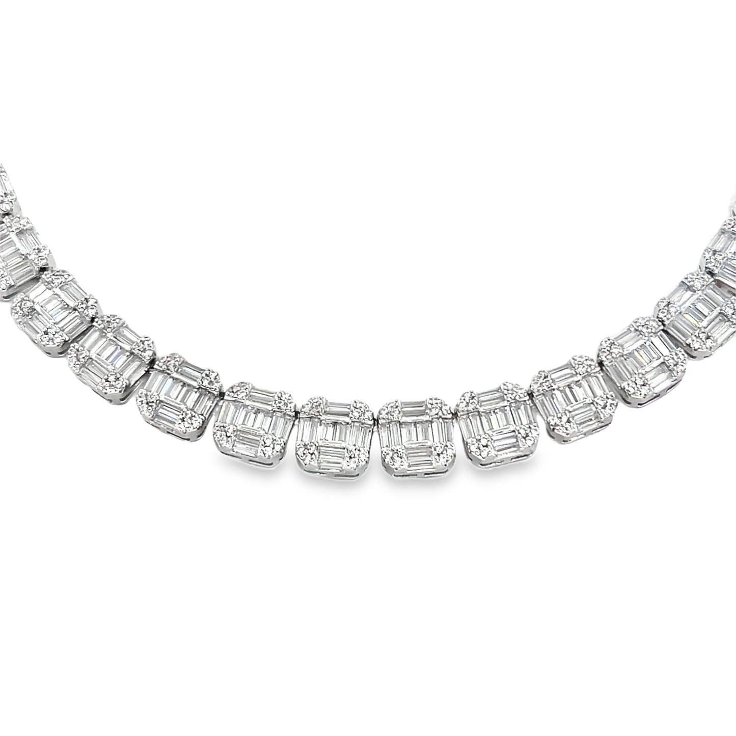 Sterling Silver Necklace | CZ Square Cluster Design, 20 INCH