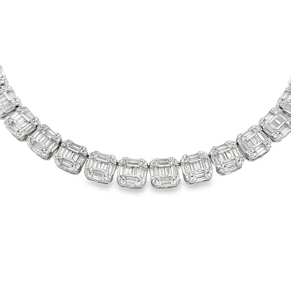 Sterling Silver Necklace | CZ Square Cluster Design, 20 INCH
