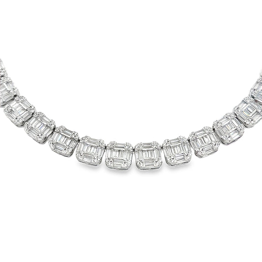 Sterling Silver Necklace | CZ Square Cluster Design, 20 INCH