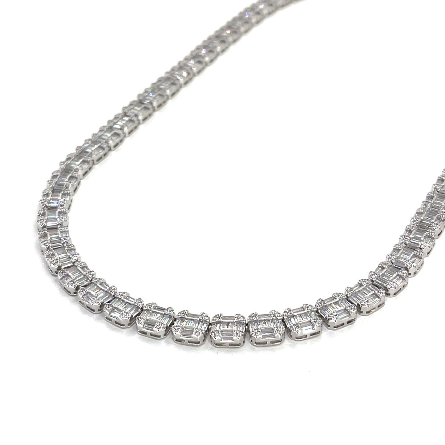 Sterling Silver Necklace | CZ Square Cluster Design, 20 INCH
