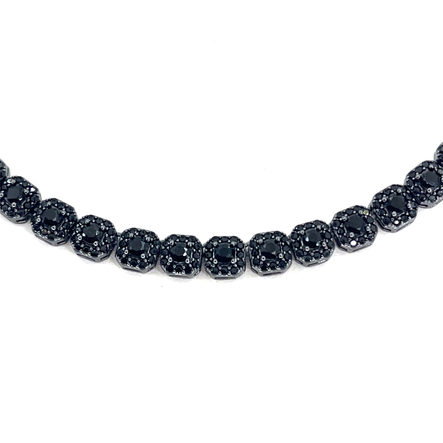 Sterling Silver Necklace | CZ Black Cluster Design, 20 inch