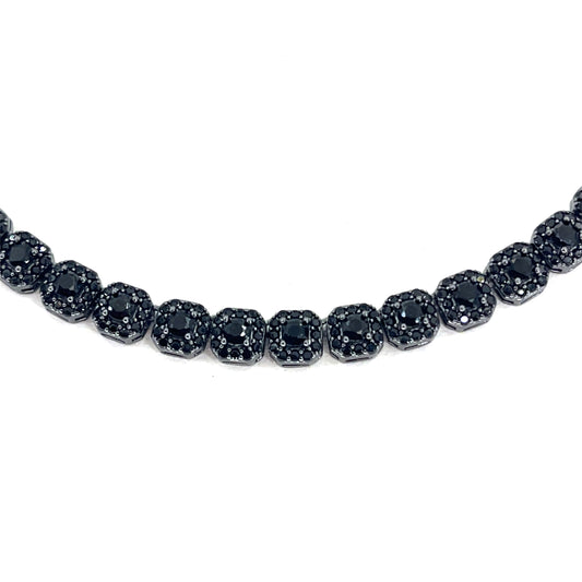 Sterling Silver Necklace | CZ Black Cluster Design, 20 inch