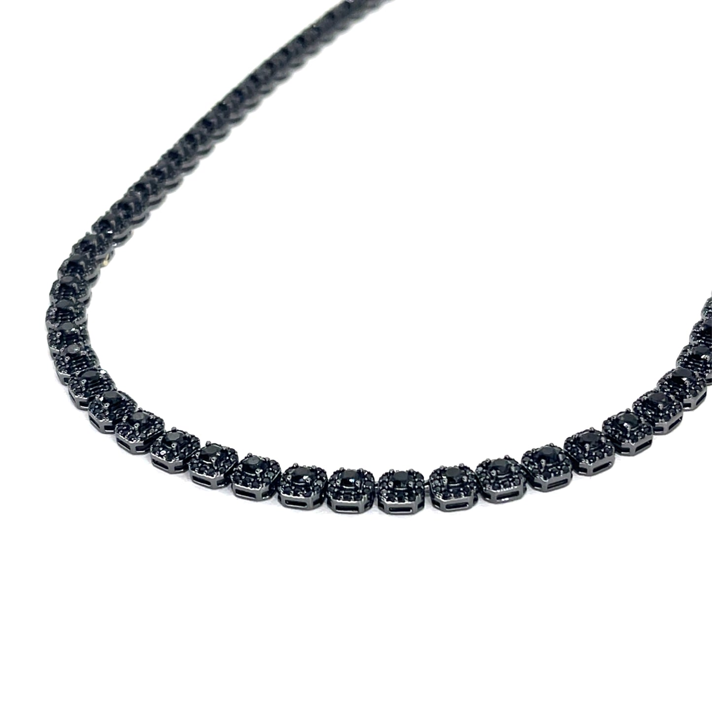 Sterling Silver Necklace | CZ Black Cluster Design, 20 inch
