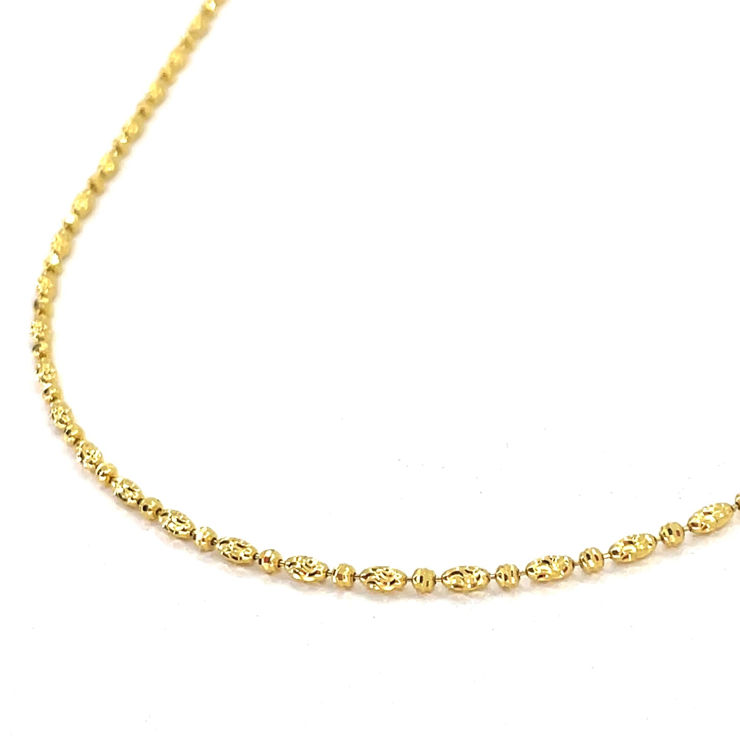 14K Yellow Gold Necklace | Moon Cut Oval Bead Design, 20 inch
