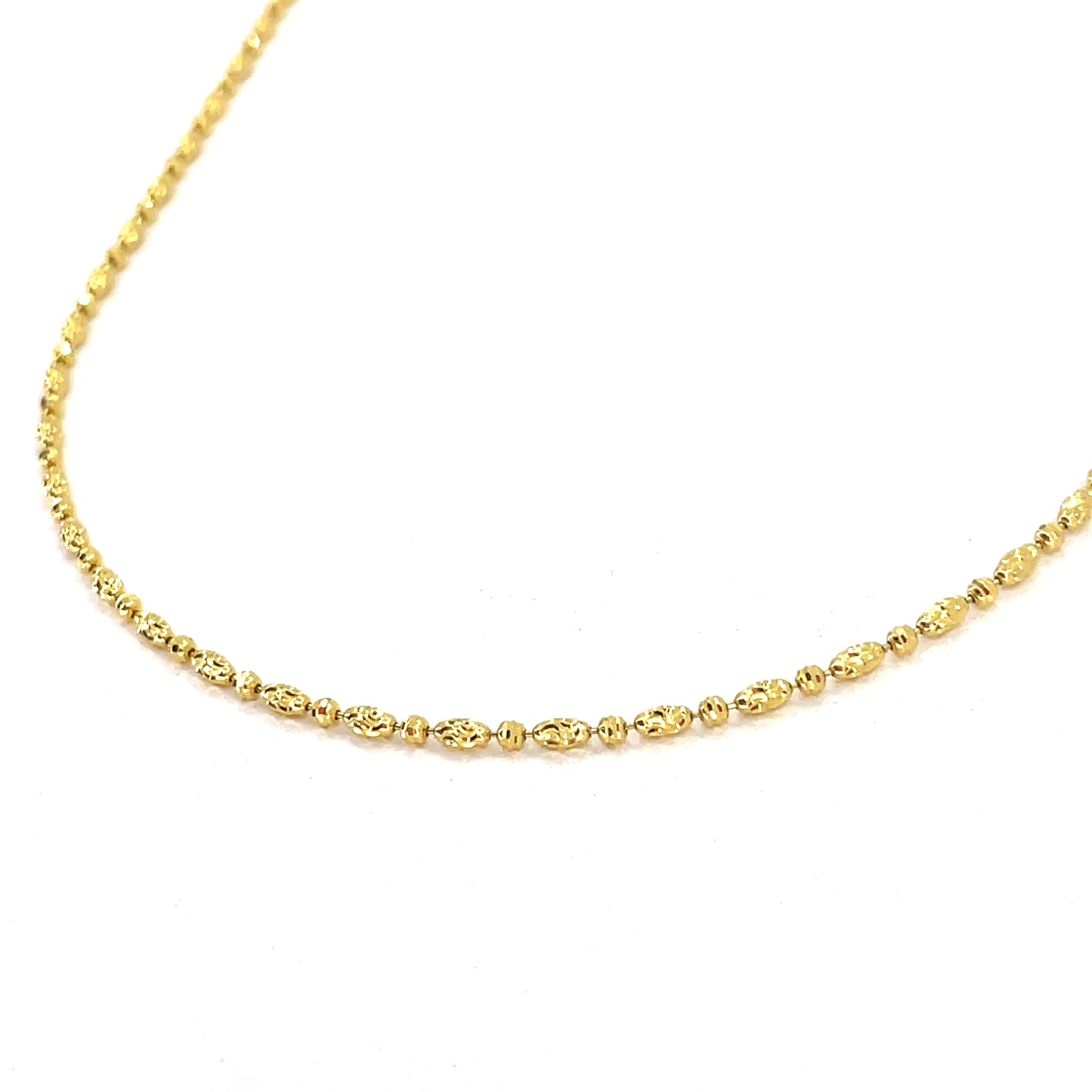 14K Yellow Gold Necklace | Moon Cut Oval Bead Design, 18 inch