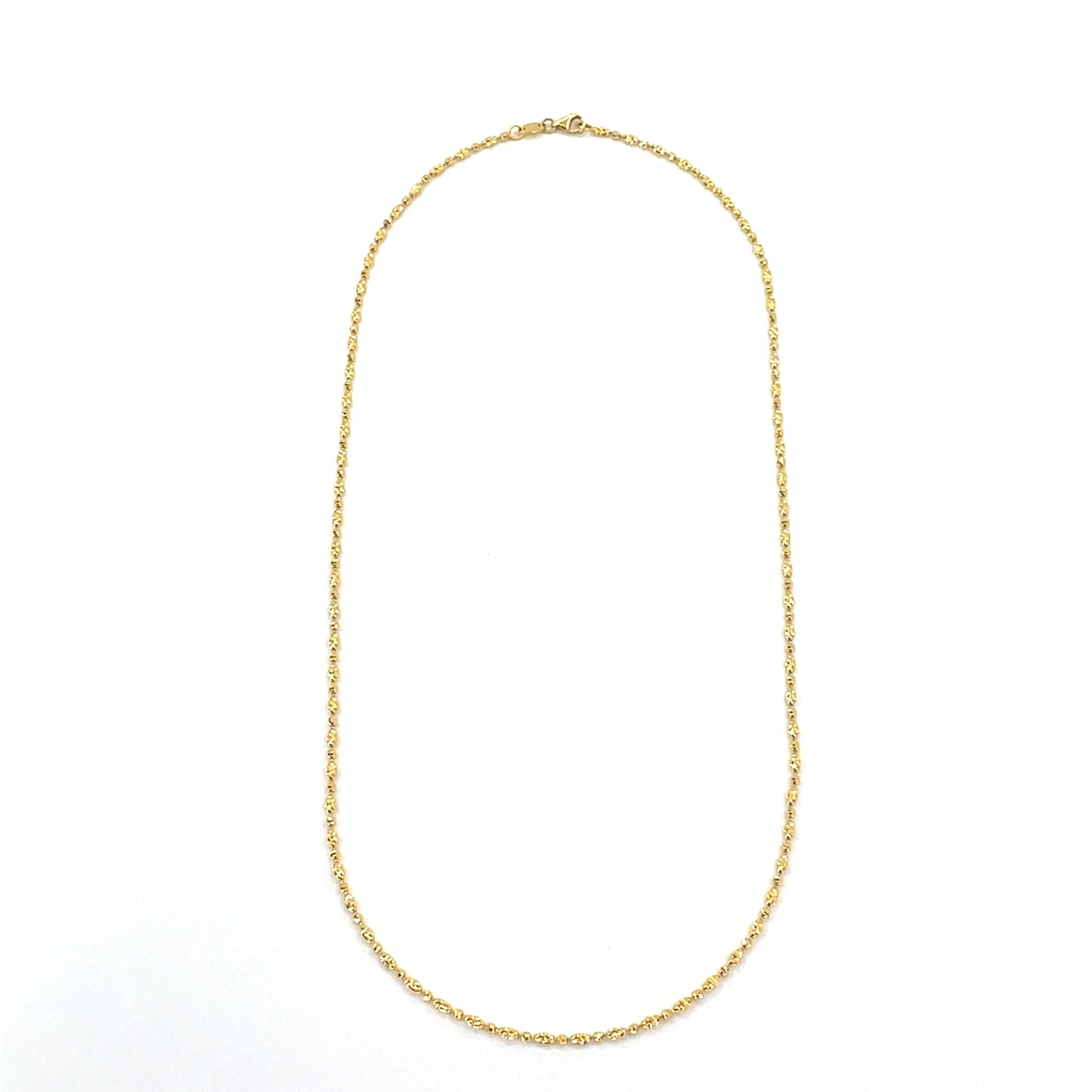 14K Yellow Gold Necklace | Moon Cut Oval Bead Design, 20 inch