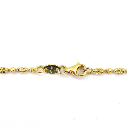 14K Yellow Gold Necklace | Moon Cut Oval Bead Design, 18 inch 2mm