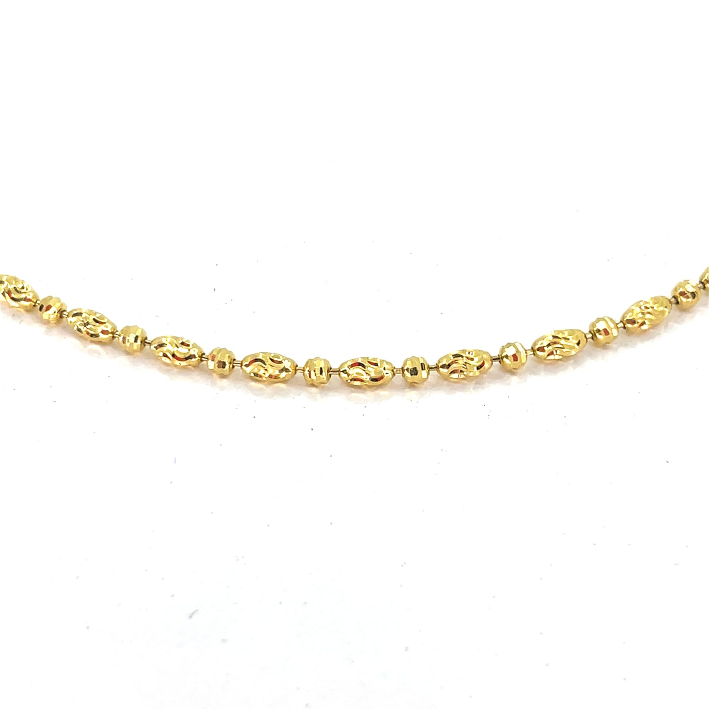 14K Yellow Gold Necklace | Moon Cut Oval Bead Design, 20 inch