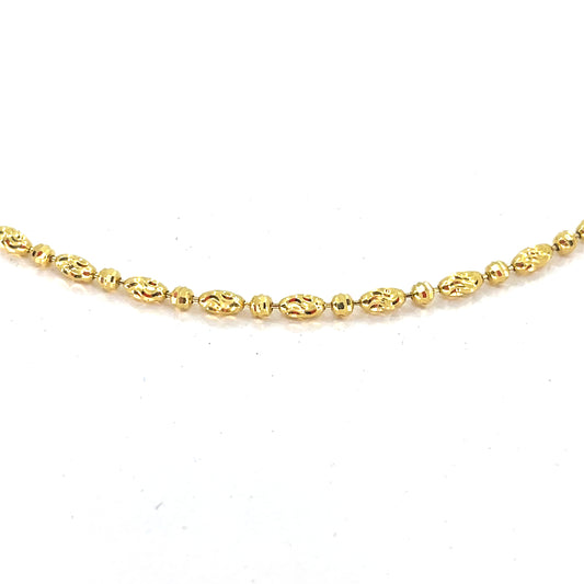 14K Yellow Gold Necklace | Moon Cut Oval Bead Design, 20 inch